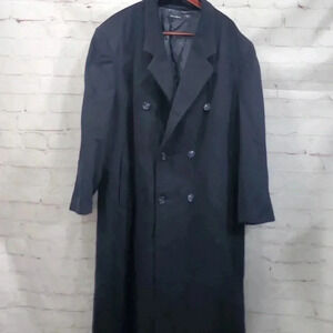 Vintage Conte di Milano Double Breasted Navy Wool Cashmere Trench Coat Men's L44